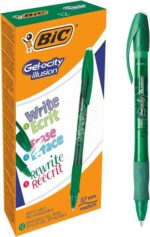 Bic Gel-ocity Illusion Penna a inchiostro gel cancellabile - Punta media da 0,7 mm - Ricaricabile - Impugnatura in gomma - Clip in plastica - Colore verde - immagine 3