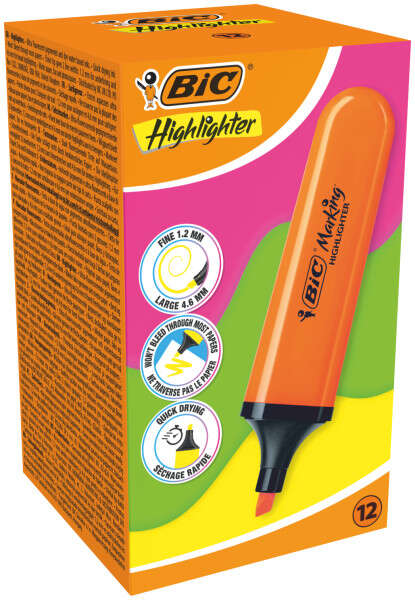 Bic Marking Highlighter Flat Evidenziatore fluorescente - Punta smussata - Tratto tra 1