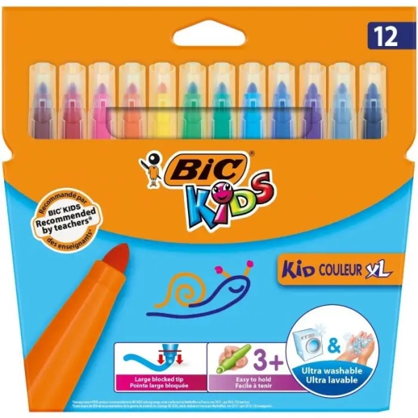 Bic Kids Couleur XL Confezione da 12 pennarelli - Punta larga - Lavabili - Colori assortiti