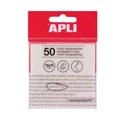 Apli Blocco da 50 foglietti adesivi trasparenti 75x75 mm - Per prendere appunti senza coprire il testo o l'immagine - Resistenti all'acqua - Colore bianco