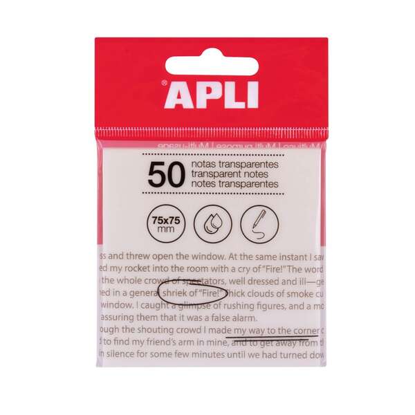 Apli Blocco da 50 foglietti adesivi trasparenti 75x75 mm - Per prendere appunti senza coprire il testo o l'immagine - Resistenti all'acqua - Colore bianco