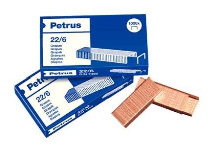 Petrus Confezione da 4 scatole da 1000 graffette 22/6 rivestite in rame - Fino a 30 fogli - Gancio da 6 mm