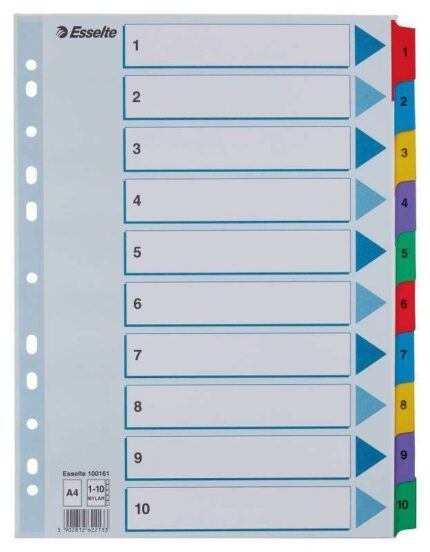 Esselte Indice in cartoncino con linguette rinforzate - A4 - Numerate da 1 a 10 - Multicolore