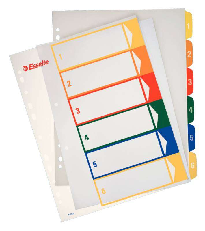 Esselte Indice Progetti Stampabili Tipo 1-6 Multicolore - Formato A4 Maxi - Materiale PP rigido 300 micron