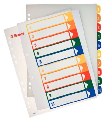 Esselte Indice Progetti Stampabili Tipo 1-10 Multicolore - Formato A4 Maxi - Materiale PP rigido 300 micron