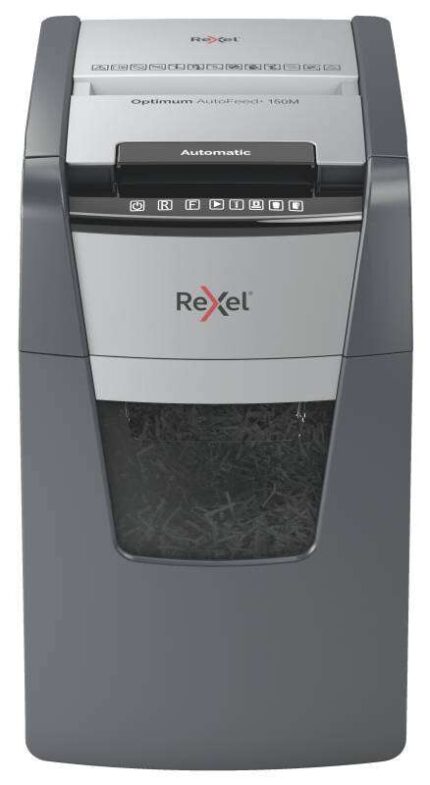 Rexel Optimum Autofeed 150M Distruggidocumenti automatico a microtaglio - Alimentazione automatica fino a 150 fogli A4 - Classificazione di sicurezza P-5 - Nero