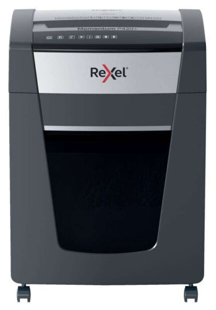 Rexel Momentum P420+ Distruggidocumenti manuale a taglio a particelle P-4 - Distrugge 20 fogli alla volta - Senza inceppamenti - Colore grigio/argento