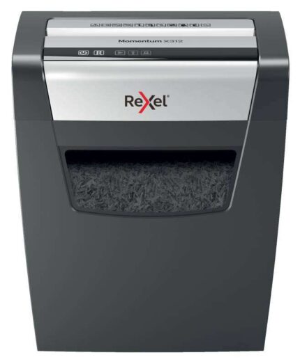 Rexel Momentum x312 Distruggidocumenti manuale a taglio confetti P-3 - Distrugge fino a 12 fogli - Funzionamento ininterrotto 6 min - Cestino da 23 L - Colore grigio/argento