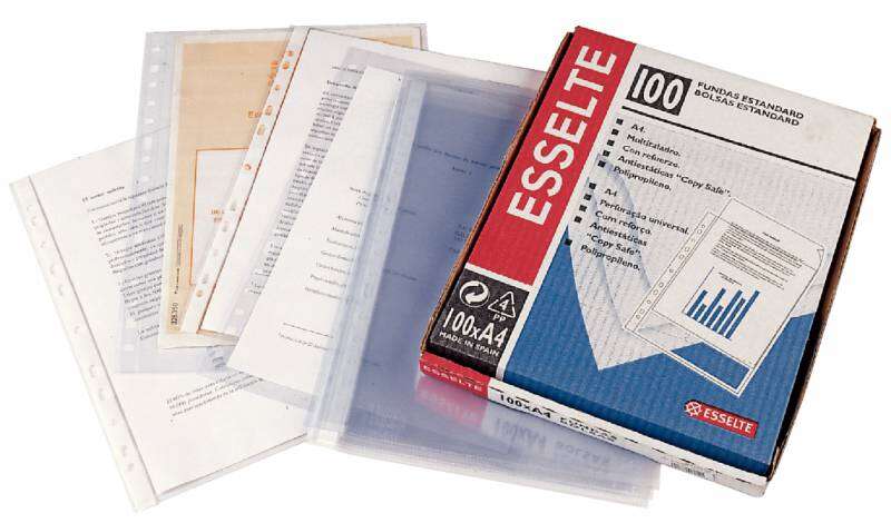 Esselte Confezione da 100 buste porta documenti Multitaladro-16 - Formato Folio - Vetro liscio qualità standard - Trasparente