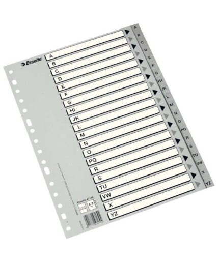 Esselte Indice Alfabetico in Plastica con Copertina Indice Folio Tipo A-Z Multiforo - Cartoncino Indice: Cartone Bianco e Nero
