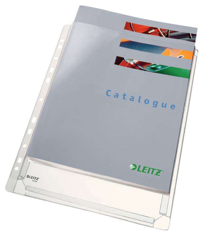 Leitz Confezione da 5 buste a soffietto standard A4 in PVC liscio Multiforo-11 - Capacità 200 fogli - Trasparente (170 micron)