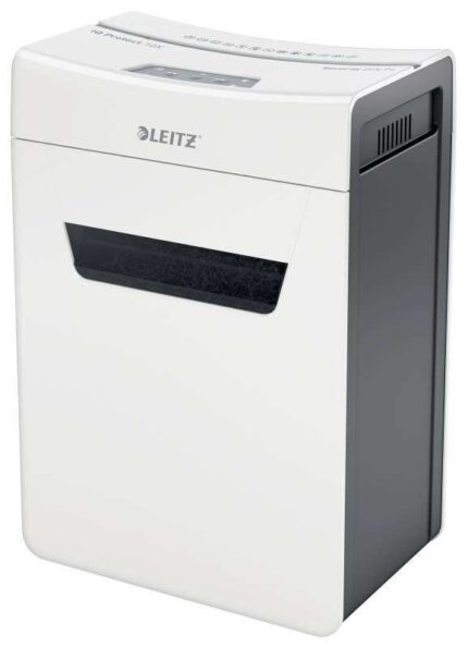 Leitz IQ Protect Premium 10X Distruggidocumenti manuale a taglio a particelle P-4 - Distrugge fino a 11 fogli alla volta - Ultra silenzioso - Cestino da 18 L - Colore bianco/grigio