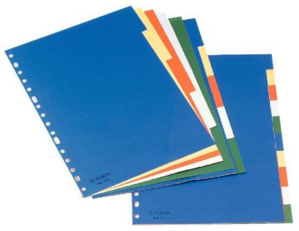 Esselte Divisori in plastica A4 con cartoncino indice bianco e nero - 5 linguette - Foratura multipla - 5 colori