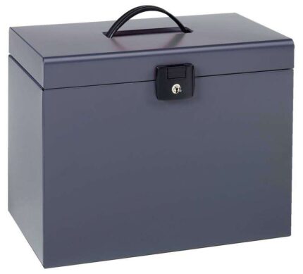 Esselte Valigetta Home-Box A4 in metallo - 5 cartelle - Maniglia e serratura con chiave - Colore grigio antracite