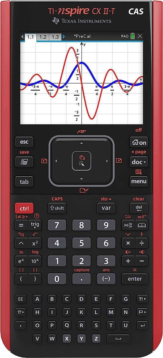 Texas Instruments TI-Nspire CX II-T CAS Calcolatrice grafica con schermo retroilluminato a colori 320x240px - Software compatibile con PC/Mac - Sistema di algebra computazionale - Colore nero/rosso