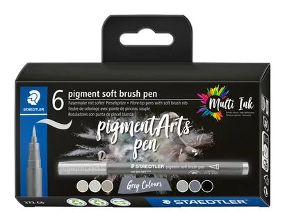 Staedtler 372 Confezione da 6 pennarelli a punta morbida - Colori vivaci e brillanti - Non ingiallisce nel tempo - Nuova inchiostro Multi Ink - Pigmenti di prima qualità - Colori grigi assortiti
