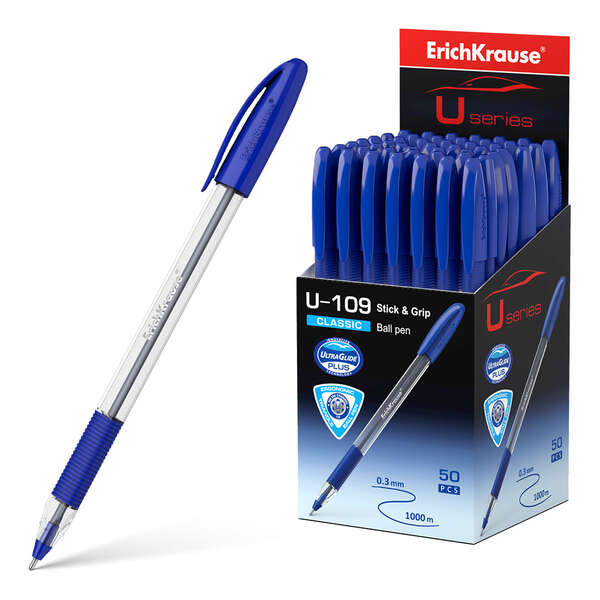 Erichkrause Penna U-109 Classic Stick&Grip - Tecnologia Ultra Glide - Inchiostro blu