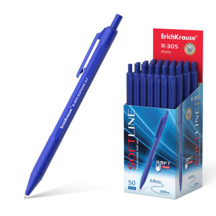 Erichkrause Penna a sfera automatica R-305 - Ricaricabile - Punta a pennino - Corpo esagonale opaco - Inchiostro ad asciugatura rapida - Colore blu
