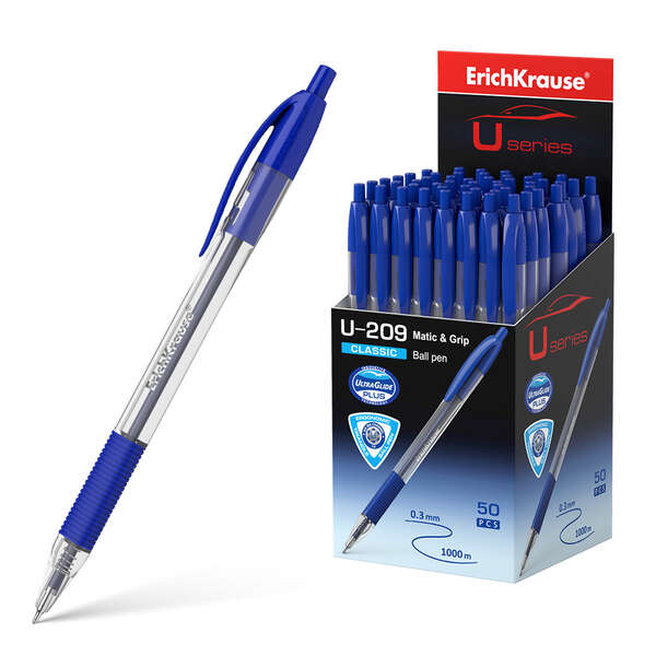 Erichkrause Penna a sfera automatica U-209 Classic Matic&Grip - Tecnologia Ultra Glide - Inchiostro blu