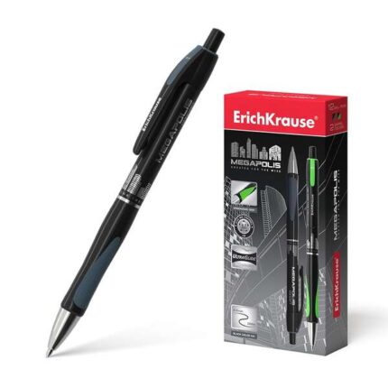 Erichkrause Penna a sfera automatica Megapolis Concept - Corpo satinato rotondo - Zona di presa ergonomica - Punta a 5 canali - Inchiostro ad asciugatura rapida - Colore nero