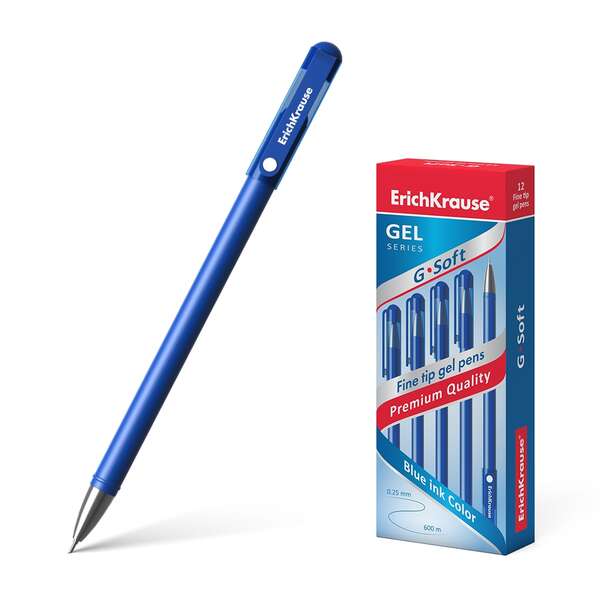 Erichkrause Penna Gel G-Soft - Rivestimento Soft Touch - Punta Fine a Ago - Inchiostro ad Asciugatura Rapida - Colore Blu
