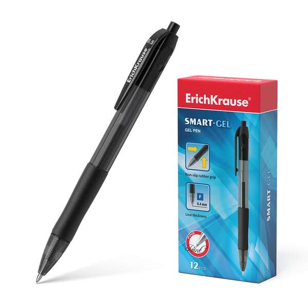 Erichkrause Penna a gel automatica Smart-Gel - Punta normale - Corpo rotondo traslucido - Comoda impugnatura - Inchiostro gel ad asciugatura rapida - Lunghezza della linea continua di 500 m - Spessore di 0