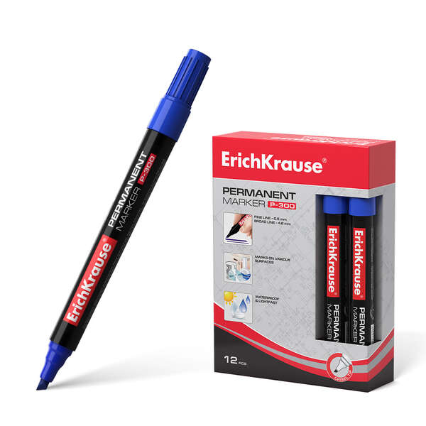 Erichkrause Pennarello indelebile P-300 - Punta smussata - Resistente all'acqua e ai raggi UV - Colore blu Erichkrause Pennarello indelebile P-300 - Punta smussata - Resistente all'acqua e ai raggi UV - Colore blu