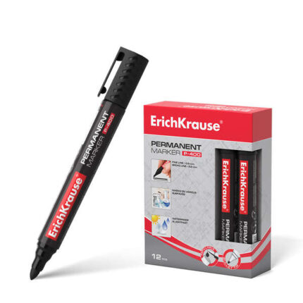 Erichkrause Pennarello permanente P-400 - Punta a forma di proiettile - Resistente su molteplici superfici - Colore nero