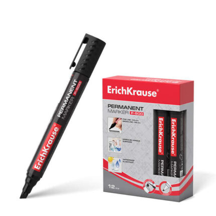 Pennarello permanente Erichkrause P-500 - Punta smussata - Resistente all'acqua e ai raggi UV - Colore nero