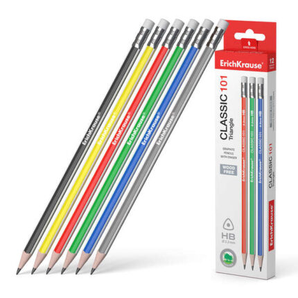 Erichkrause Classic 101 Matita di grafite in plastica HB triangolare con gomma - Colori assortiti