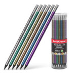 Erichkrause Metallic Matita di grafite HB con gomma - Corpo rotondo in plastica - Colori assortiti