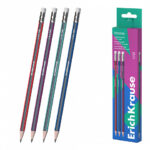 Erichkrause Sonata Matita di grafite HB triangolare con gomma - Facile da temperare - Non graffia la carta - Legno selezionato - Resistente agli urti - Corpo in colori assortiti