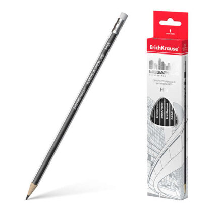 Erichkrause Megapolis HB - Matita di grafite triangolare con gomma - Legno selezionato - Durezza HB - Resistente agli urti - Facile da temperare - Non strappa la carta - Gomma di media durezza - Gomma termoplastica ipoallergenica - Colore nero