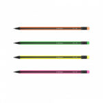 Erichkrause Vivo HB Confezione da 4 matite di grafite triangolari HB con gomma da cancellare dello stesso colore della matita - Legno selezionato - Resistente agli urti - Facile da temperare - Corpo in colori assortiti - immagine 2