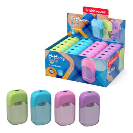 Temperamatite Erichkrause S-Sharp con contenitore - Design ergonomico - Lama in acciaio resistente - Colori assortiti