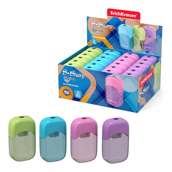 Temperamatite Erichkrause S-Sharp con contenitore - Design ergonomico - Lama in acciaio resistente - Colori assortiti