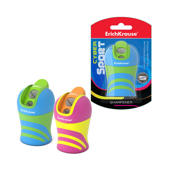 Erichkrause Cyber Sport Temperamatite con 2 fori e contenitore - Fori da 8 mm e 11 mm - Colori assortiti