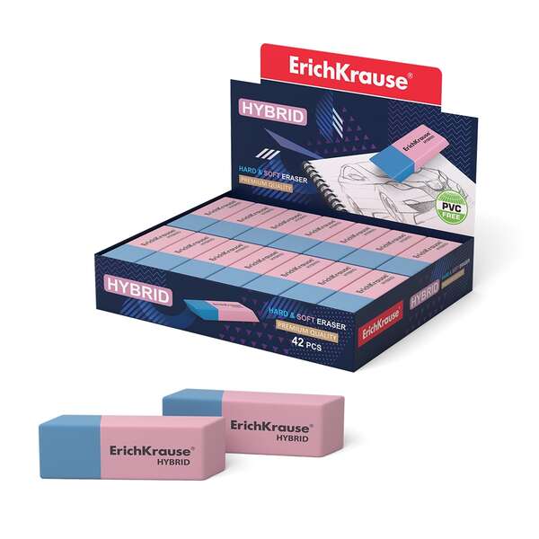 Erichkrause Hybrid Gomma da cancellare a doppia faccia - Diversi gradi di durezza - Gomma termoplastica ipoallergenica - Colore rosa e blu