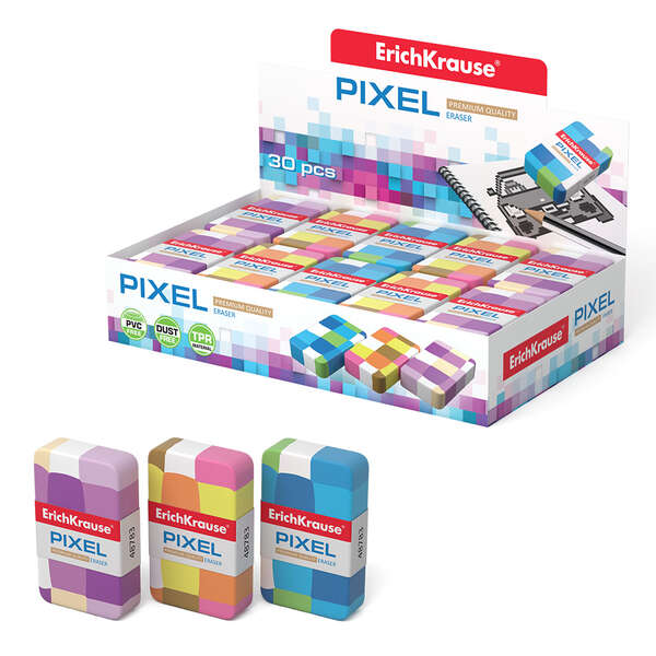 Erichkrause Pixel Gomma morbida di forma classica - Realizzata in gomma termoplastica - Senza PVC - Colori assortiti