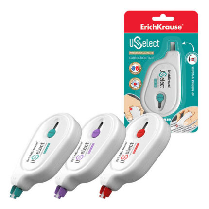 Erichkrause Nastro correttore Uselect - Adatto per uso ambidestro - Applicatore girevole - Controllo del nastro - Asciugatura immediata - Colori/design vari