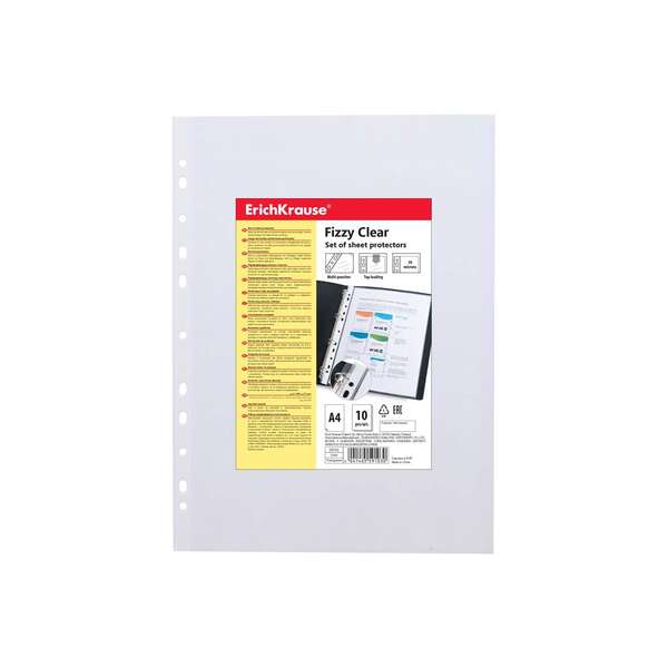 Erichkrause Fizzy Clear Confezione da 10 buste multiforo A4 30 mic - 11 fori - Finitura ruvida - Trasparente