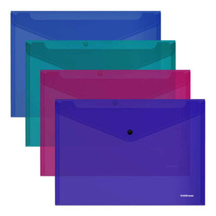 Erichkrause Glossy Vivid Busta in polipropilene formato A4 - Semitrasparente - Chiusura a bottone - Colori assortiti