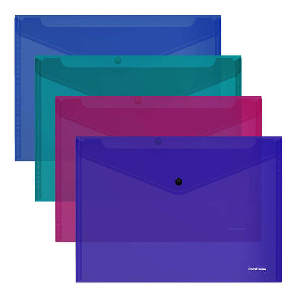Erichkrause Glossy Vivid Busta in polipropilene formato A4 - Semitrasparente - Chiusura a bottone - Colori assortiti