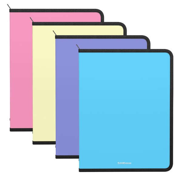 Erichkrause Matt Pastel Confezione da 4 cartelle con cerniera  A4 - Per organizzare e trasportare documenti - Colori pastello assortiti