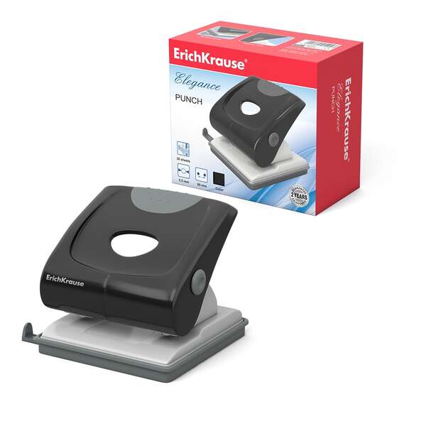 Erichkrause Elegance Perforatrice - Perforazione fino a 30 fogli - Vassoio per coriandoli - Barra guida con indicatori di formato - Colore nero