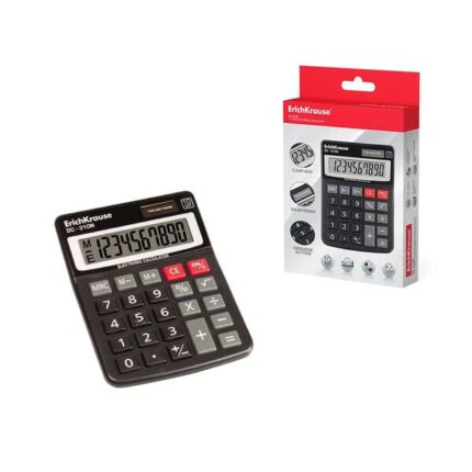 Erichkrause DC-310N Calcolatrice da tavolo con display LCD a 10 cifre - Funzioni di calcolo avanzate - Alimentazione a batterie e solare - Colore nero