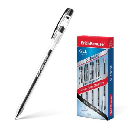 Erichkrause Penna gel G-Point - Inchiostro gel ad asciugatura rapida - Corpo trasparente con impugnatura triangolare sagomata - Punta a ago - Colore nero