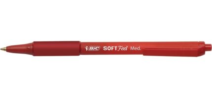 Bic Soft Feel Penna a sfera retrattile - Punta media da 1 mm - Corpo traslucido con impugnatura - Colore rosso