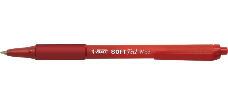 Bic Soft Feel Penna a sfera retrattile - Punta media da 1 mm - Corpo traslucido con impugnatura - Colore rosso