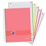 Oxford Europeanbook 5 Oxford & You Confezione da 5 quaderni a spirale formato A4+ a quadretti 5x5 - 120 fogli microperforati con 4 fori - Copertina estraibile con finitura opaca - 5 strisce colorate - Colori chiari assortiti